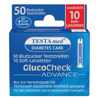TESTAMED GlucoCheck Advance 50 Teststr. m. 10 Lanz.  1 P