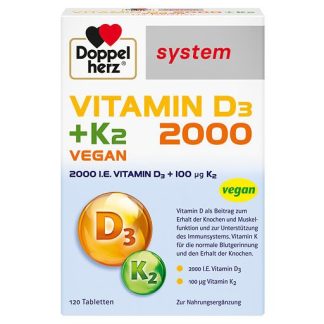 DOPPELHERZ Vitamin D3 2000+K2 system Tabletten 120 St