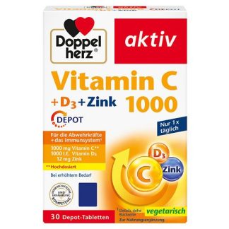 DOPPELHERZ Vitamin C 1000+D3+Zink Depot Tabletten 30 St