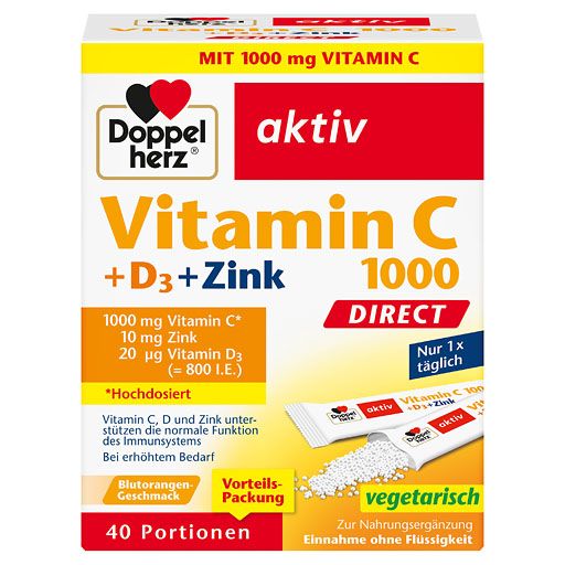 DOPPELHERZ Vitamin C 1000+D3+Zink DIRECT Pellets 40 St