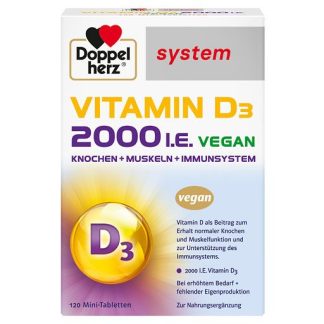 DOPPELHERZ Vitamin D3 2000 I. E. vegan system Tabl. 120 St