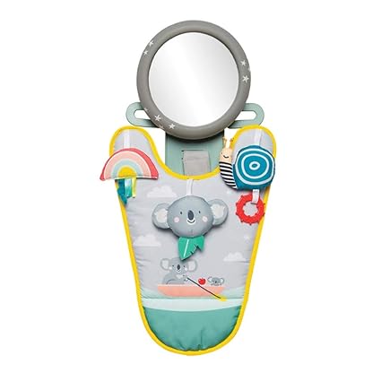 Koala In-Car Play Centre Parents and Baby Travel Companion Car Activity Centre with Mirror to Watch Baby from 0 Months from the Driver's Seat by Taf Toys 12485, Grey