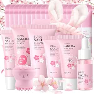 Sakura Skincare Set Teenager Girls Gifts - Skin Care Set - Face Care Gift Set Women - Cherry Blossom Moisturising Beauty Set Girls - With Mud Masks, Peel-Off Mask, Serum