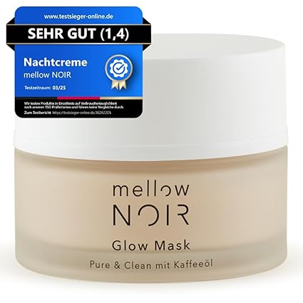 mellow NOIR Glow Mask 50 ml | Daily Night Cream | Reduces Visible Pores & Redness | For Even Skin | Noticeable Instant Effect | Vegan | Certified Natural Cosmetics