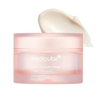 medicube Triple Collagen Cream. Moisturising and Firming Moisturising Cream with Hyaluronic Acid. Premium Elastin. Shea Butter. Wrinkle Care. 1.69 oz Triple Collagen Cream
