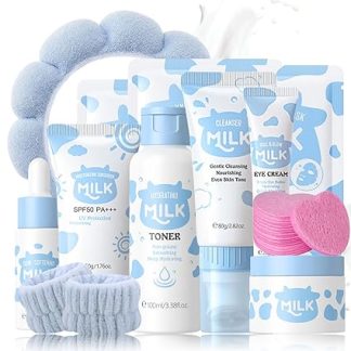 Milk Skincare Set Gifts for Girls - Face Care Set Women - Skin Care Set Nourishing - Skin Care Gift Set Women Soft - With Face Cream, Face Serum, Eye Cream (12 Pieces)