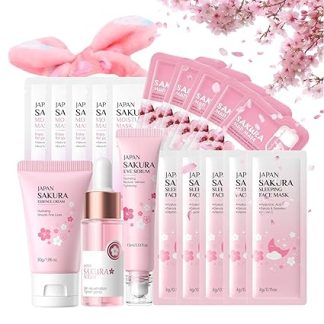 Sakura Skincare Set Teenager Girls Gifts - 19 Piece Skin Care Set - Gift Set Women - Beauty Set Girls - Face Care Set Women with Face Mask & Mud Mask (19 Pieces)