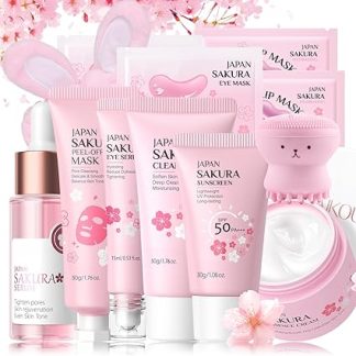 Japan Sakura Skincare Set Teenager Girls Gifts - Skin Care Set - Face Care Set - Hydrating & Smooth Beauty Set - Gift Set for Women - with Cream, Serum, Exfoliating Mask, Headband (12 Pieces)