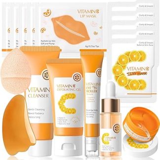 Vitamin C Skin Care Set Teenager Girls Gifts - Skincare Set - Women's Care Set - Beauty Set Women - Face Care Set with Gel, Facial Cleanser, Serum, Eye Cream, Lip Mask, Eye Mask, Clay Mask