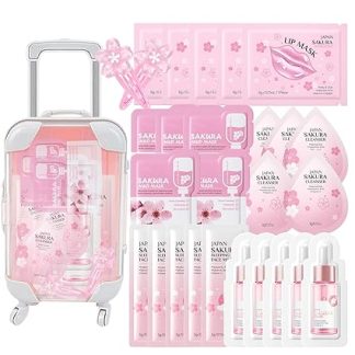 Sakura Face Care Skincare Set - Japan Sakura Skin Care Set for Girls Women - Soothing & Gentle Cleansing - Beauty Set with Cleanser, Toner, Mud Mask, Lip Mask, Sleeping Mask, 28 Pieces