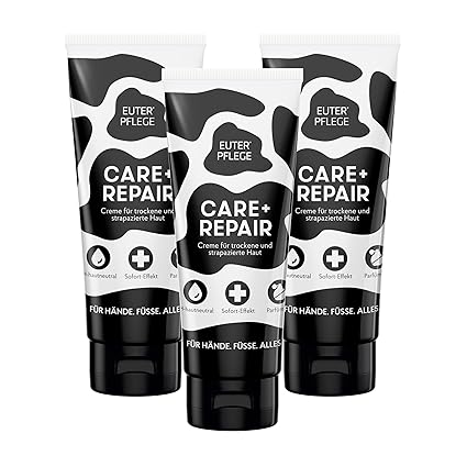 EUTERPFLEGE Care + Repair Cream, 3 x 200 ml, Intensive Care for Dry Skin, Moisturising Cream for Hand and Body, Fragrance-Free, Suitable for Allergy Sufferers
