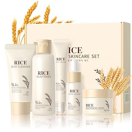 Reis Beauty Gift Set Women, 5 Pieces Face Care Skincare Set with Cleanser, Serum, Rice Toner, Cream, Eye Cream, Travel Size Soothing Skin Care Set, Skin Care Advent Calendar