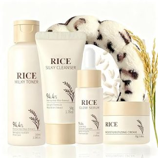 Rice Face Care Skincare Set - 5 Pieces Rice Beauty Gift Set Women - Rice Care Set Women's Skin Care - Deep Moisture, Soothing Korean Skincare Set - With Cleanser, Rice Toner, Cream, Serum