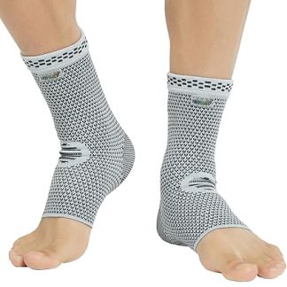 NEOtech Care Ankle Brace - Knitted Bamboo Fibre - Medium Compression - Right or Left - Men & Women (Grey, 1 Pair, Size XS)