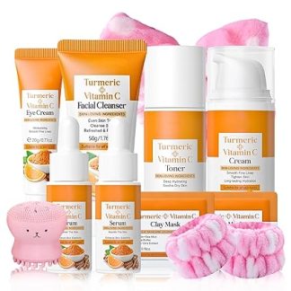 Vitamin C Skin Care Set Gifts for Women - Turmeric Skincare Set - Gift Set Women - Soothing & Anti-Ageing Beauty Se t - Women's Gift Set, Teenager Girls Gifts, 11 Pieces
