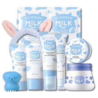 Milk Skincare Set Gift for Women 10-Piece Moisturising Face Care Set Women with Milk Mask Face Cleansing Beauty Set for Teenager Girls Gifts