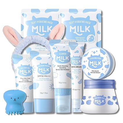Milk Skincare Set Gift for Women 10-Piece Moisturising Face Care Set Women with Milk Mask Face Cleansing Beauty Set for Teenager Girls Gifts