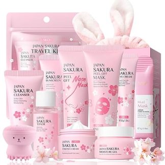 Sakura Skincare Set Girls Gifts - Sakura Face Care Set - Anti-Ageing Moisturising Gift Set for Women Teenagers - Girls Beauty Set with Cleanser, Cream, Toner, Mask, Sun Cream