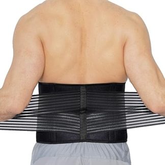 Neoprene Back Brace, Lumbar Support with Double Banded Strong Compression Pull Straps - Neotech Care Brand - Black - Size L