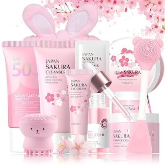 Sakura Skin Care Set Teenager Girls Gifts - Skincare Set 11 Pieces - Skin Care Beauty Set Women - Anti-Ageing & Nourishing Face Care Set - Women's Gift Set - With Mud Mask, Serum, Cream