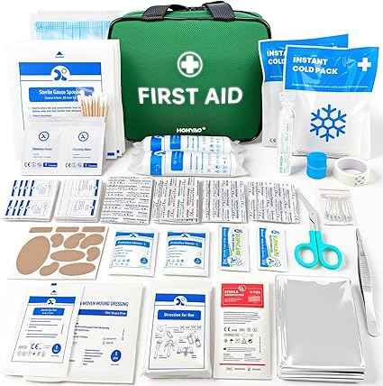 HONYAO First Aid Set, 180 Pieces, First Aid Kit for Home, Children, Outdoor, Travel, Camping, Hiking, Workplace, Sports First Aid Kit, Green