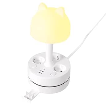 Xevinas All in One Power Outlet Multiple Socket 10A 2500W with USB PD LED Reading Lamp 3 Colour Temperatures Night Light Single Switch for Home Office (A)