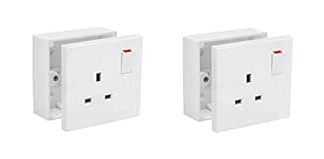 Axiom 13A Single Socket with Switch, Premium Single Surface Mount, 25mm Flush Socket, 1 Gang Set, Electric Switch, Concealed Screw Caps (White)