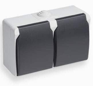 Double Socket-Outlet FR AP IP54 Basic Grey