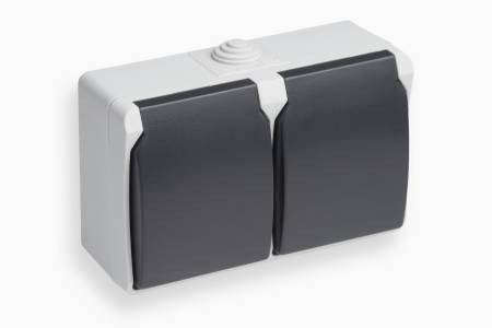 Double Socket-Outlet FR AP IP54 Basic Grey