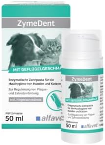 alfavet ZymeDent, Enzymatic Toothpaste for Dogs and Cats for Plaque, Tartar, Mouth Odour and Gum Disease, 50 ml Tube with Finger Toothbrush
