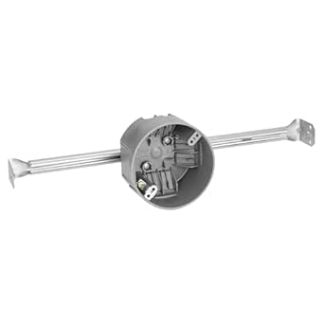 Maxxima Round Junction Box, 4 20 Cu. in, Electric Ceiling Box with Adjustable Hanging Rod, 14 - 24.5, Fireproof Galvanized Steel, Ideal for Lights and Ceiling Fans, 10