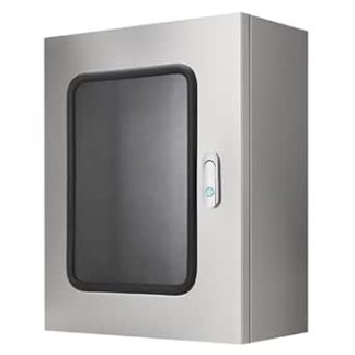 Surface-Mounted Distribution Box Made of Stainless Steel, Waterproof According to IP65 with Lock and Viewing Window, Suitable for Indoor and Outdoor Use, Includes Mounting Plate (30 x 40 x 25 cm/12 x