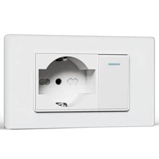 BSEED Schuko e Interrutore Socket 1 Gang 1 Via, Sockets Electric da Muro 10A/16A e Interruttore a Levetta, Schuko con Pannello di Vetro, Socket Bipassa 118 mm, White