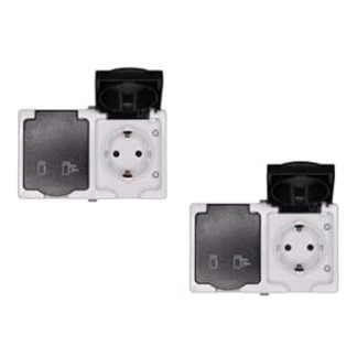 Surface-Mounted Waterproof Socket IP54 16 A 230 V Grey Socket for Outdoor Use Workshop Basements, Bathrooms, Saunas and Laundry, Gardening and Landscaping (2-Way IP54 Socket - Set of 2)