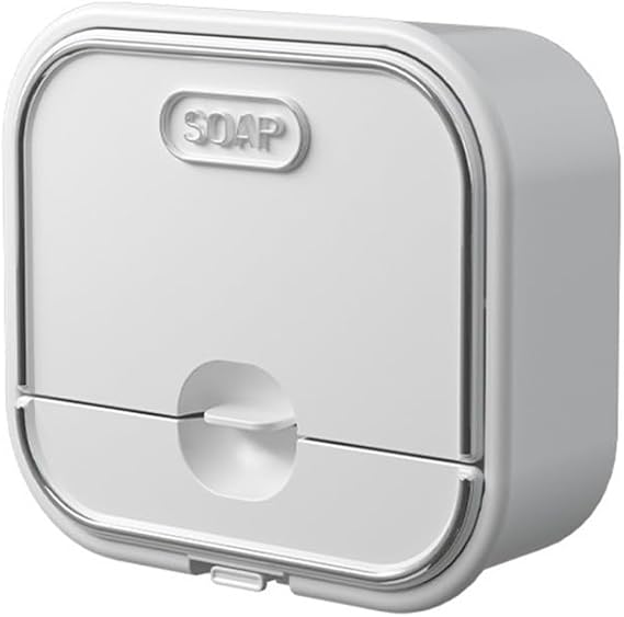 Soap Holder Wall Mount Flip Lid Quick Drain Dustproof Moisture Proof No Drilling Required (White)