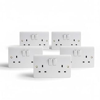 Pack of 5 White Square 13 Amp 2 Sockets