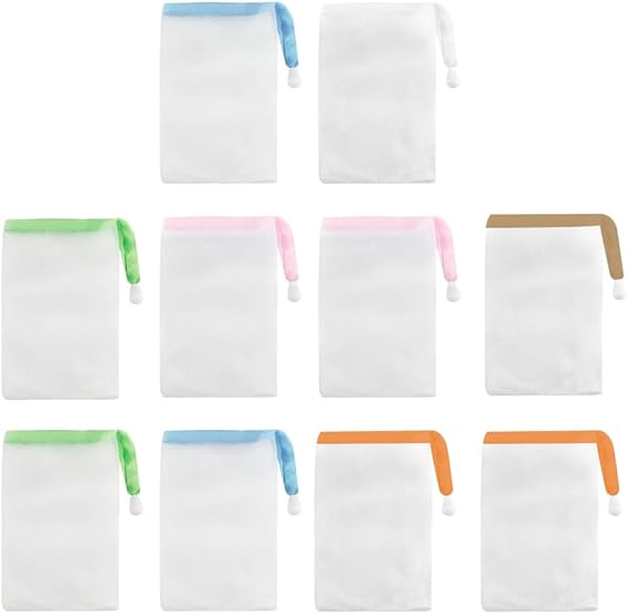10 Pack Nylon Cleaning Mesh Soap Net Bags, Foam Mesh Soap Bags, Body Cleaning Accessories, Solid Shower Gel - Mixed Colours