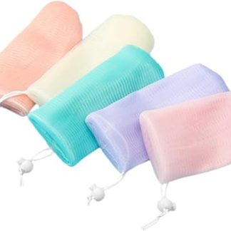 5 Pieces Foaming Soap Bags Mesh Soap Bag Drawstring Exfoliating Soap Sc Bag for Travel Home