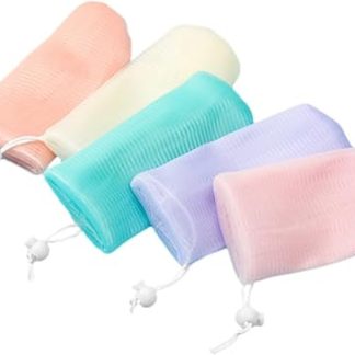 Pack of 5 mesh soap bags for solid soap, soap saving bag made of mesh bag for soap pieces, exfoliating soap bag for skin care, lightweight and portable, with drawstring for easy