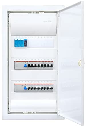 Hager VH36NC Cavity Wall Distributor 3 Rows with Surge Protection Wired with Terminal Block Assembly ABB 2x FI 4-pin + 16x LS B16A