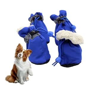YAZWUR 4 Pairs of Chien Antidérapantes, Protection des Pattes, Réglables, with Bands Réfléchissantes, Doublées de Polaire pour Chaleur (Bleu)