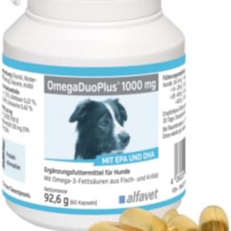 alfavet OmegaDuoPlus 1000 mg for Dogs, Supports Dry, Irritated Skin and Coat with EPA and DHA, Supplementary Food, 60 Capsules