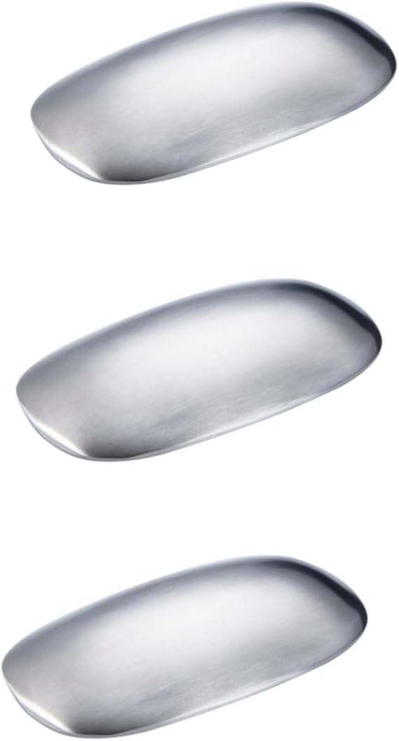 STOBAZA 3 Pieces Garlic Metal Soap Bars for Odour Removal Stainless Steel Soap Odour Elimination Deodorising Bar for Kitchen Odour Eliminator with Holder Oval Small Tools