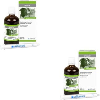 Alfavet Urostat | Double Pack | 2 x 100 ml | Liquid Supplementary Feed for Dogs and Cats | To Reduce Urinary Stone Formation | With Nettle and Cranberry