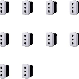 Elektronova Bticino Matix 2P+T 10/16A Bypass Socket, White, Pack of 10