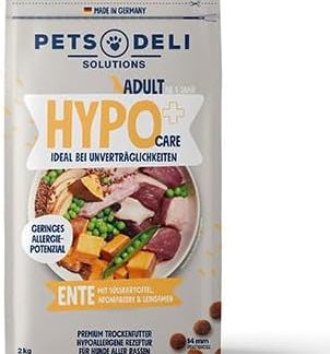 Pets Deli Hypocare Duck Dry Dog Food with Sweet Potato, Aronia Berry & Flax Seeds - No Sugar and Gluten, 2 kg