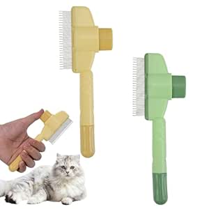 Pack of 2 Dog Combs, Fur Flash Brush for Cats, Flea Comb Set for Dogs and Cats, Pet Combs for Cats for Removing Matte Hair, Self-Cleaning Pet Brush