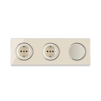 OneKeyElectro 2x Schuko Socket + Light Switch Simple + Elegant Garda Glass Cover Frame 3-Way Horizontal Screw Terminals 230 V/16 A, Protection Class IP20, Good Heat Resistance, Beige