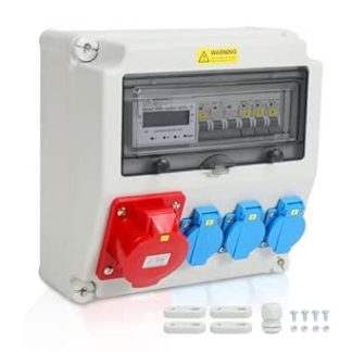 Tysobes Power Distributor, 3*16A/230V+1*CEE 32A with Ammeter, with Circuit Breaker, Construction Power Distributor, Wall Mounted Industrial Socket, for Construction Site, Home, Factory