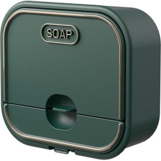 Soap Holder Wall Mount Flip Lid Quick Drain Dustproof Moisture Proof No Drilling Required (Green)